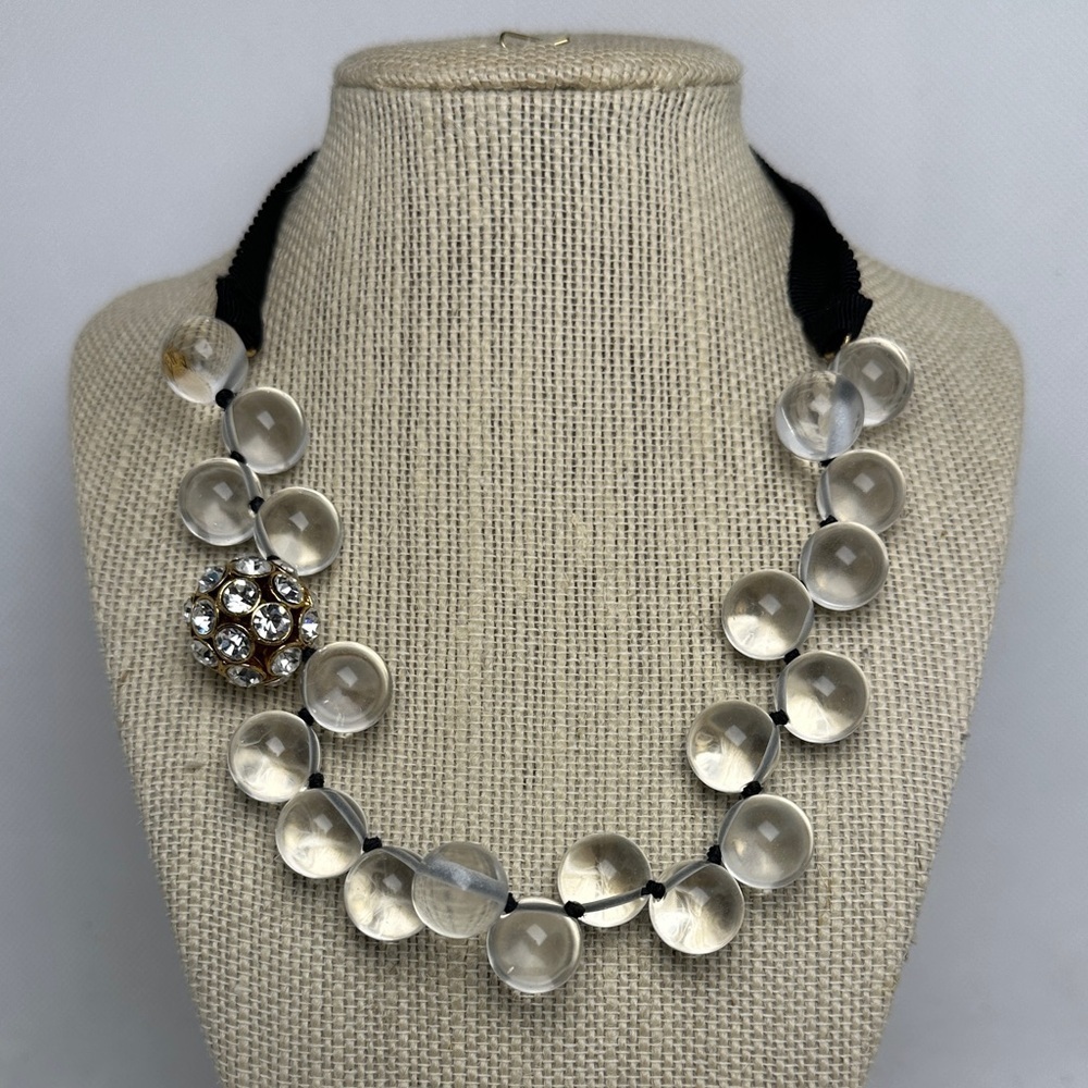 J.Crew Crystal and Black Grosgrain Ribbon Self-Tie Necklace – 49” Long - EUC